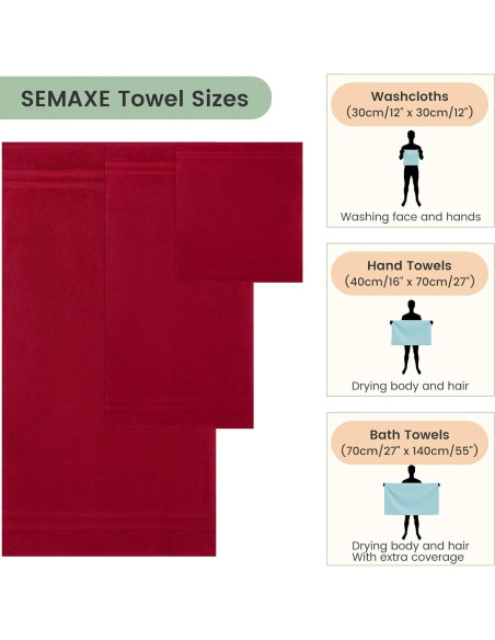 Conjunto de Toallas SEMAXE 6 Piezas 100% Algodón Rojo 600GSM Conjunto de Toallas SEMAXE 6 Piezas 100% Algodón Rojo 600GSM