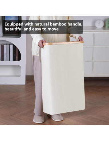Cesto de Ropa Plegable Merkisa 60L Beige con Tapa y Mango
