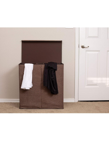 Cesta de Ropa Doble BIRDROCK HOME con Tapa 49.2L Marrón