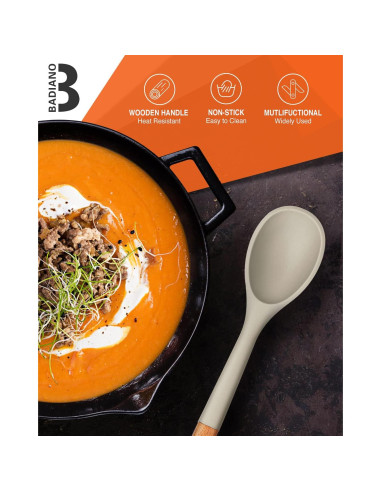 Juego de 3 Espátulas de Silicona Badiano con Mango de Madera