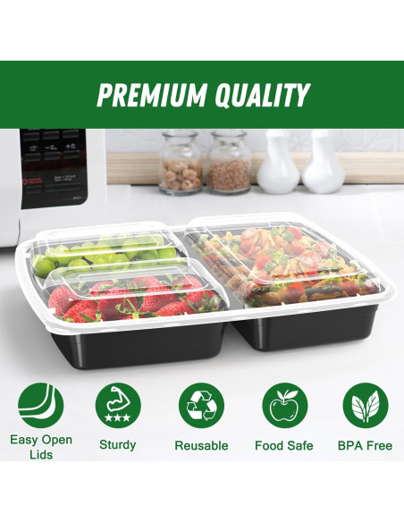 Paquete de 50 Contenedores de Comida 32 oz Dealusy 3 Compartimentos Paquete de 50 Contenedores de Comida 32 oz Dealusy 3 Compartimentos