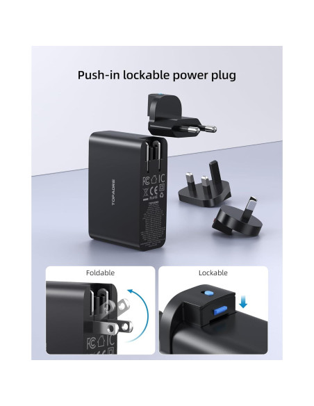 Cargador USB C 100W Topadre 4 Puertos Plegable Negro Cargador USB C 100W Topadre 4 Puertos Plegable Negro