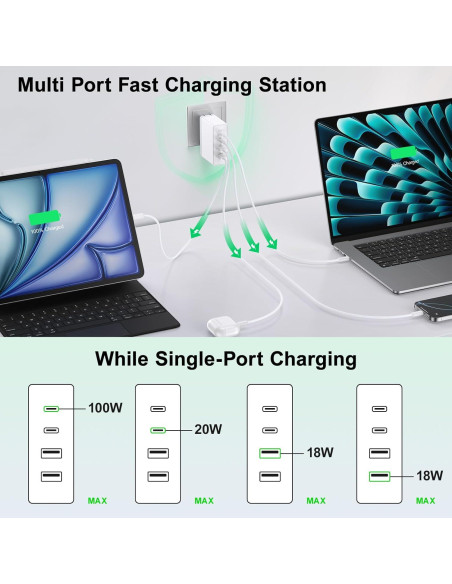 Cargador USB C 100W Bangfun 4 Puertos Plegable Rápido Cargador USB C 100W Bangfun 4 Puertos Plegable Rápido