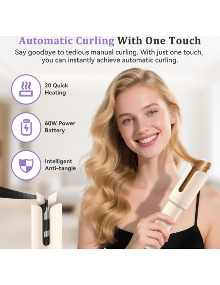 Rizador Automático Inalámbrico RJUGT 1.2" Cerámica 60W Blanco Rizador Automático Inalámbrico RJUGT 1.2" Cerámica 60W Blanco