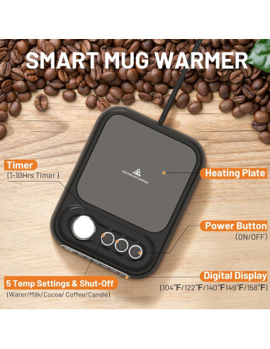 Calentador de Tazas Eléctrico Inteligente 40W Negro - 5 Temperaturas