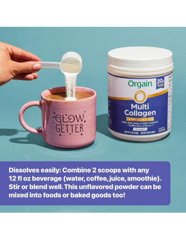 Orgain Multi Colágeno en Polvo 425g - 20g Colágeno Tipo I, II, III, V, X