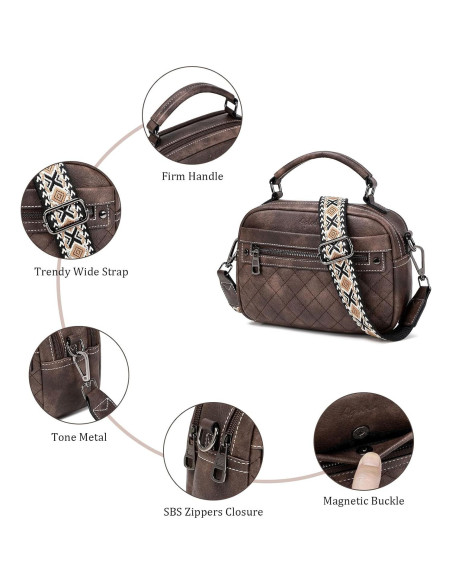 Bolso Cruzado de Cuero Vegano AGLOD para Mujeres - Café Bolso Cruzado de Cuero Vegano AGLOD para Mujeres - Café