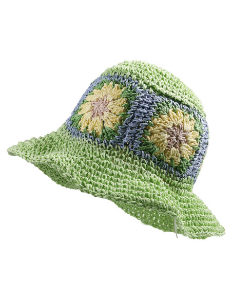 Sombrero de Paja Flexible para Mujeres Verde Floral 54-60 cm Sombrero de Paja Flexible para Mujeres Verde Floral 54-60 cm