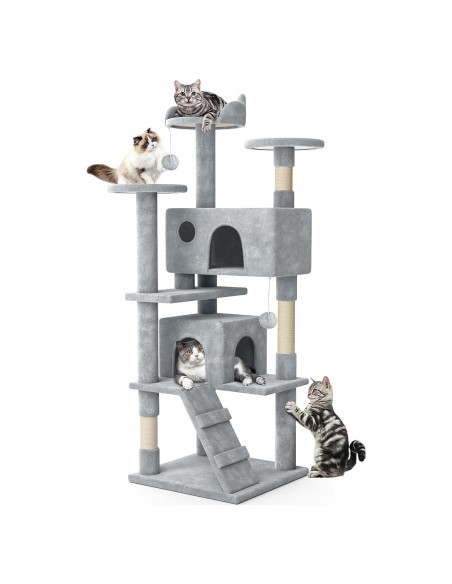 Torre para Gatos MoNiBloom 152.4 cm Gris Claro con Rascador Torre para Gatos MoNiBloom 152.4 cm Gris Claro con Rascador