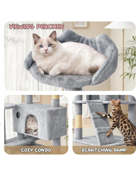 Torre para Gatos MoNiBloom 152.4 cm Gris Claro con Rascador Torre para Gatos MoNiBloom 152.4 cm Gris Claro con Rascador
