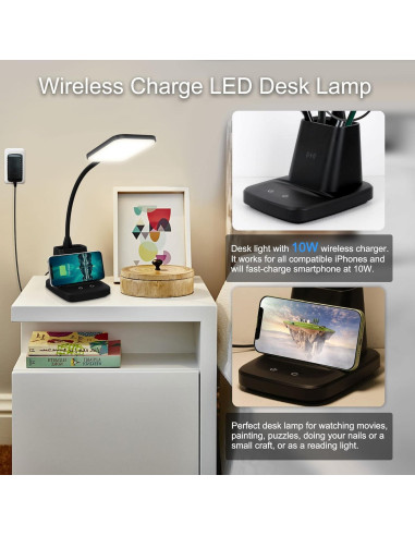 Lámpara de Escritorio LED Sailstar Negra con Cargador Inalámbrico