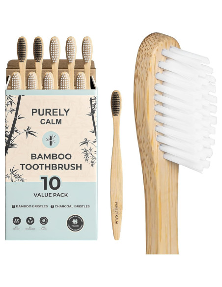 Juego de Cepillos de Dientes de Bambú Purely Calm - 10 Piezas Juego de Cepillos de Dientes de Bambú Purely Calm - 10 Piezas