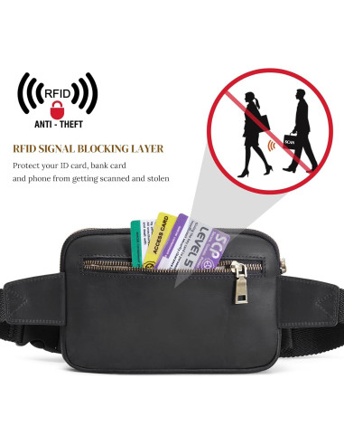 Riñonera de Cuero Genuino S-ZONE con Bloqueo RFID - 22x3.5x15cm