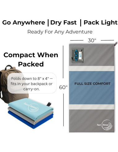 Toalla de Playa The Go Anywhere Towel Gris 76x152 cm Secado Rápido