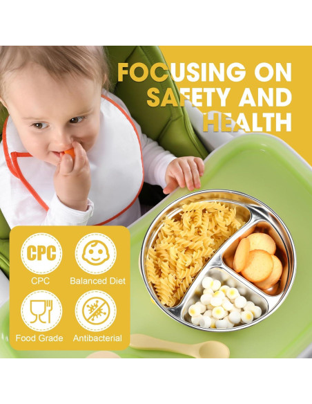 Yinder Platos de Acero Inoxidable para Niños 18.5 cm - 3 Piezas Yinder Platos de Acero Inoxidable para Niños 18.5 cm - 3 Piezas