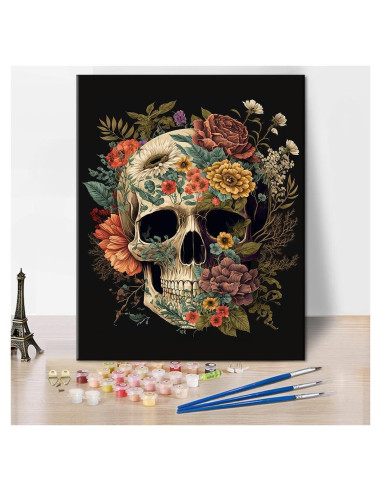 TUMOVO Kit de Pintura por Números Adultos Calavera Floral 40x50cm