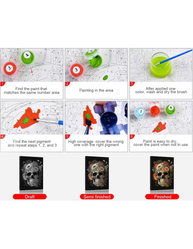 TUMOVO Kit de Pintura por Números Adultos Calavera Floral 40x50cm