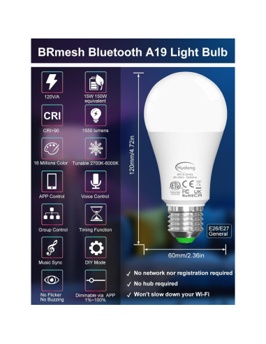 Bombilla Inteligente LED E26 15W HYDONG RGB Control Alexa