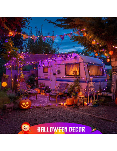 Luces Solares de Halloween JMEXSUSS Naranjas y Moradas 400 LED