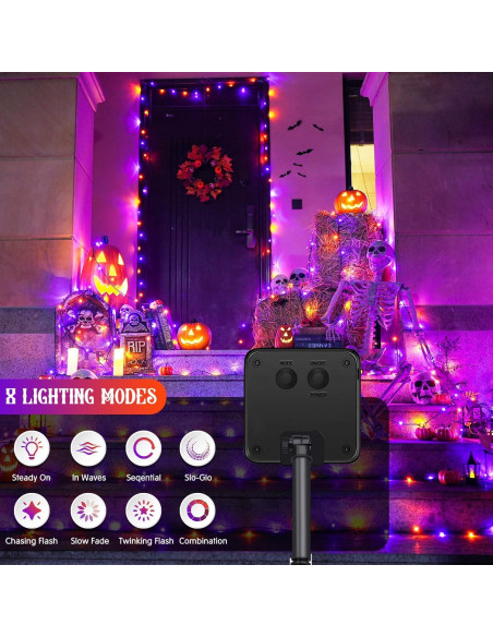 Luces Solares de Halloween JMEXSUSS Naranjas y Moradas 400 LED Luces Solares de Halloween JMEXSUSS Naranjas y Moradas 400 LED