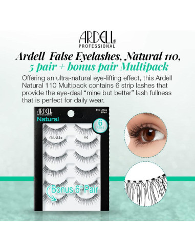 Pestañas Postizas Ardell Natural 110 - 6 Pares Reutilizables