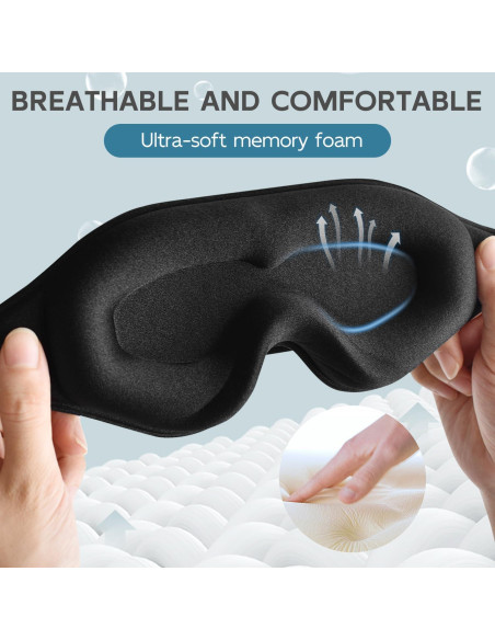 Máscara de Sueño 3D Mezeic con Tapones para Oídos - Negro Máscara de Sueño 3D Mezeic con Tapones para Oídos - Negro