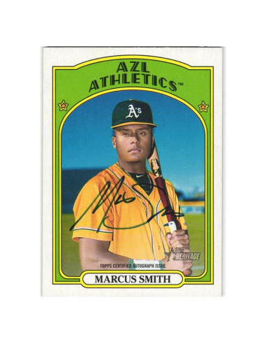 Tarjeta de béisbol autografiada Marcus Smith 2021 Topps Heritage
