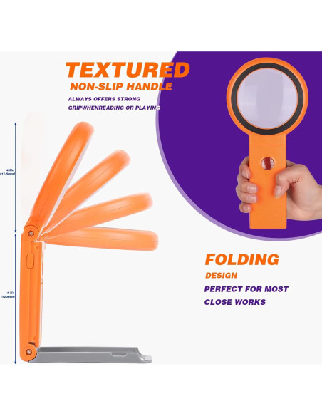 Lupa KIBTOY 30X 40X con Luz LED y Soporte Plegable Naranja Lupa KIBTOY 30X 40X con Luz LED y Soporte Plegable Naranja