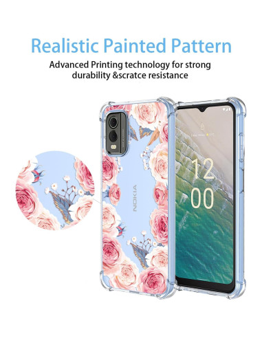 Funda TPU Floral Rosa para Nokia C32 4G - Protección Antichoque