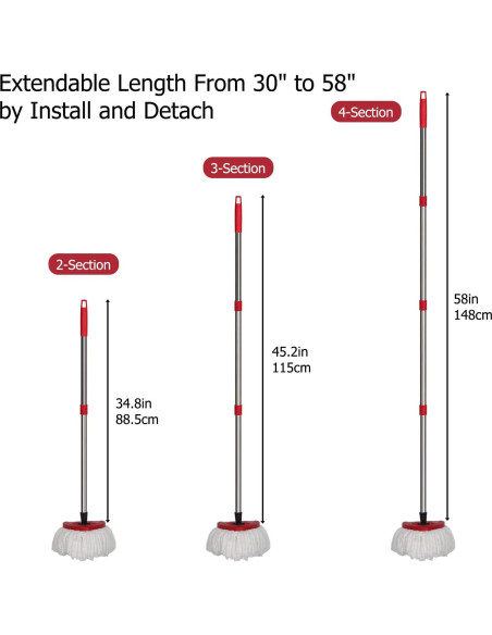 Mango de Repuesto Qulable para Mop Giratorio Ajustable 76-147 cm Mango de Repuesto Qulable para Mop Giratorio Ajustable 76-147 cm