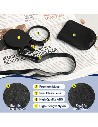 Lupa de Mano Plegable 10X VvLons con Lente de Vidrio 6.35 cm