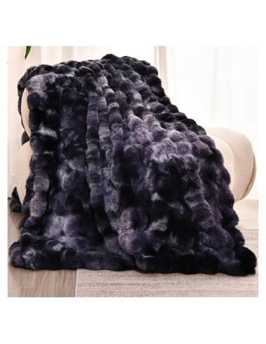 Manta de Piel Sintética H&D 127x152 cm Gris Oscuro