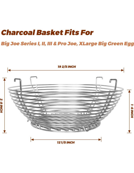 Cesta de Carbón Inoxidable Vankey para Kamado Joe Big Joe 49.5 cm Cesta de Carbón Inoxidable Vankey para Kamado Joe Big Joe 49.5 cm