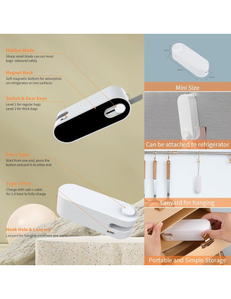 Mini Sello de Bolsas Recargable Tesha 1200mAh Blanco Mini Sello de Bolsas Recargable Tesha 1200mAh Blanco