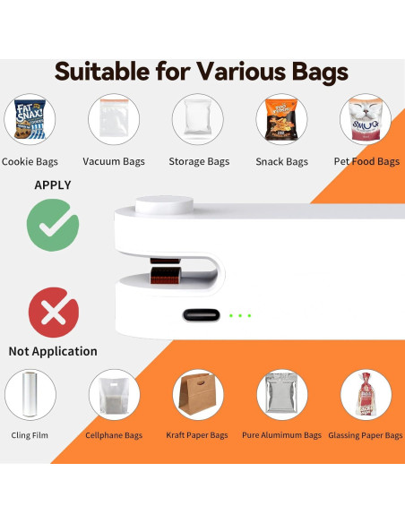 Mini Sello de Bolsas Recargable Tesha 1200mAh Blanco Mini Sello de Bolsas Recargable Tesha 1200mAh Blanco