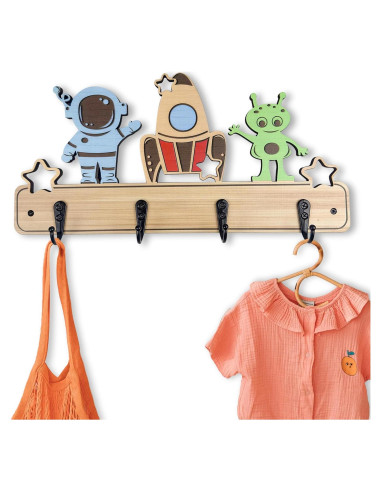 Gancho de Pared para Niños Midrean 4 Ganchos Madera Haya