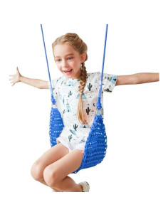 Columpio Tejido a Mano ROPECUBE Azul Ajustable para Niños 2