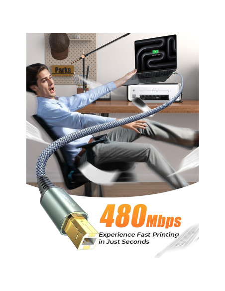 Cable USB C a USB B AINOPE 2m Alta Velocidad Gris Cable USB C a USB B AINOPE 2m Alta Velocidad Gris