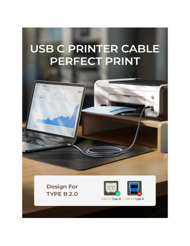 Cable USB C a USB B AINOPE 2m Alta Velocidad Gris