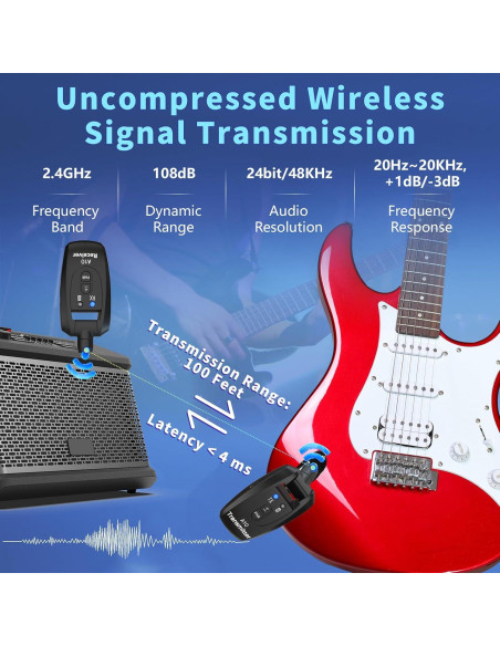 Sistema Inalámbrico de Guitarra WENTELMUSIC A10 24-bit 48KHz Sistema Inalámbrico de Guitarra WENTELMUSIC A10 24-bit 48KHz