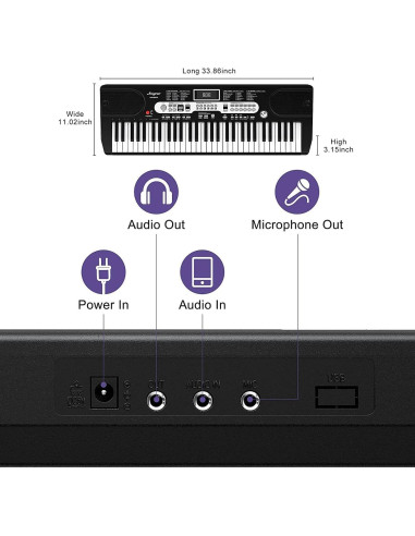 Teclado Eléctrico Homfan ZP02 61 Teclas con Micrófono y Accesorios