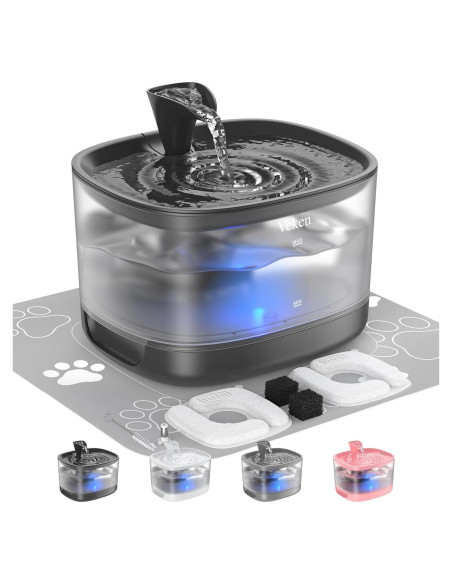 Fuente de Agua para Gatos Veken 2.5L Silenciosa con LED Fuente de Agua para Gatos Veken 2.5L Silenciosa con LED