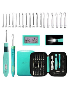 Juego de Ganchillos de Crochet Yarniss con Luz y Contador 18 Piezas