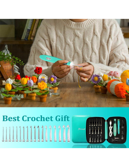 Juego de Ganchillos de Crochet Yarniss con Luz y Contador 18 Piezas Juego de Ganchillos de Crochet Yarniss con Luz y Contador 18 Piezas