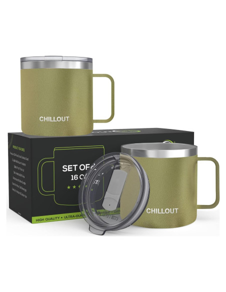 Taza de Café Aislada CHILLOUT LIFE 16 oz - Set de 2 Verde Militar Taza de Café Aislada CHILLOUT LIFE 16 oz - Set de 2 Verde Militar