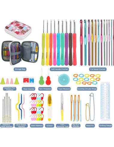 Kit de Ganchillos Katech 85 Piezas Ergonómico con Estuche