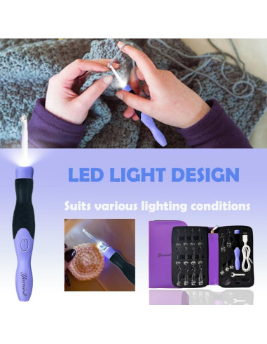 Conjunto de Ganchos de Crochet Iluminados Yarniss 17 Piezas 2.5mm-14mm