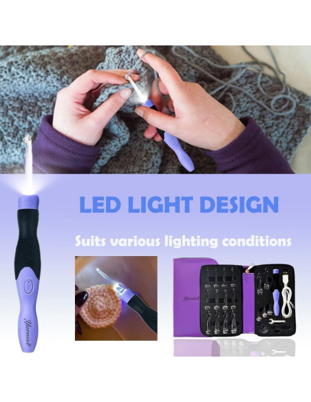 Conjunto de Ganchos de Crochet Iluminados Yarniss 17 Piezas 2.5mm-14mm Conjunto de Ganchos de Crochet Iluminados Yarniss 17 Piezas 2.5mm-14mm