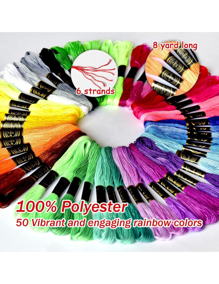 50 Madejas Hilo de Bordar Arcoíris lp - 100% Poliéster 7.32m 50 Madejas Hilo de Bordar Arcoíris lp - 100% Poliéster 7.32m