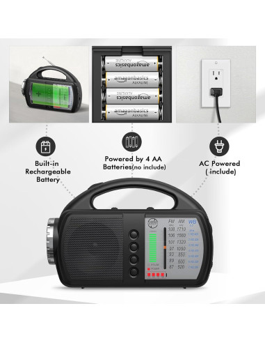 Radio Meteorológica Audiocrazy AM FM NOAA Portátil con Linterna
